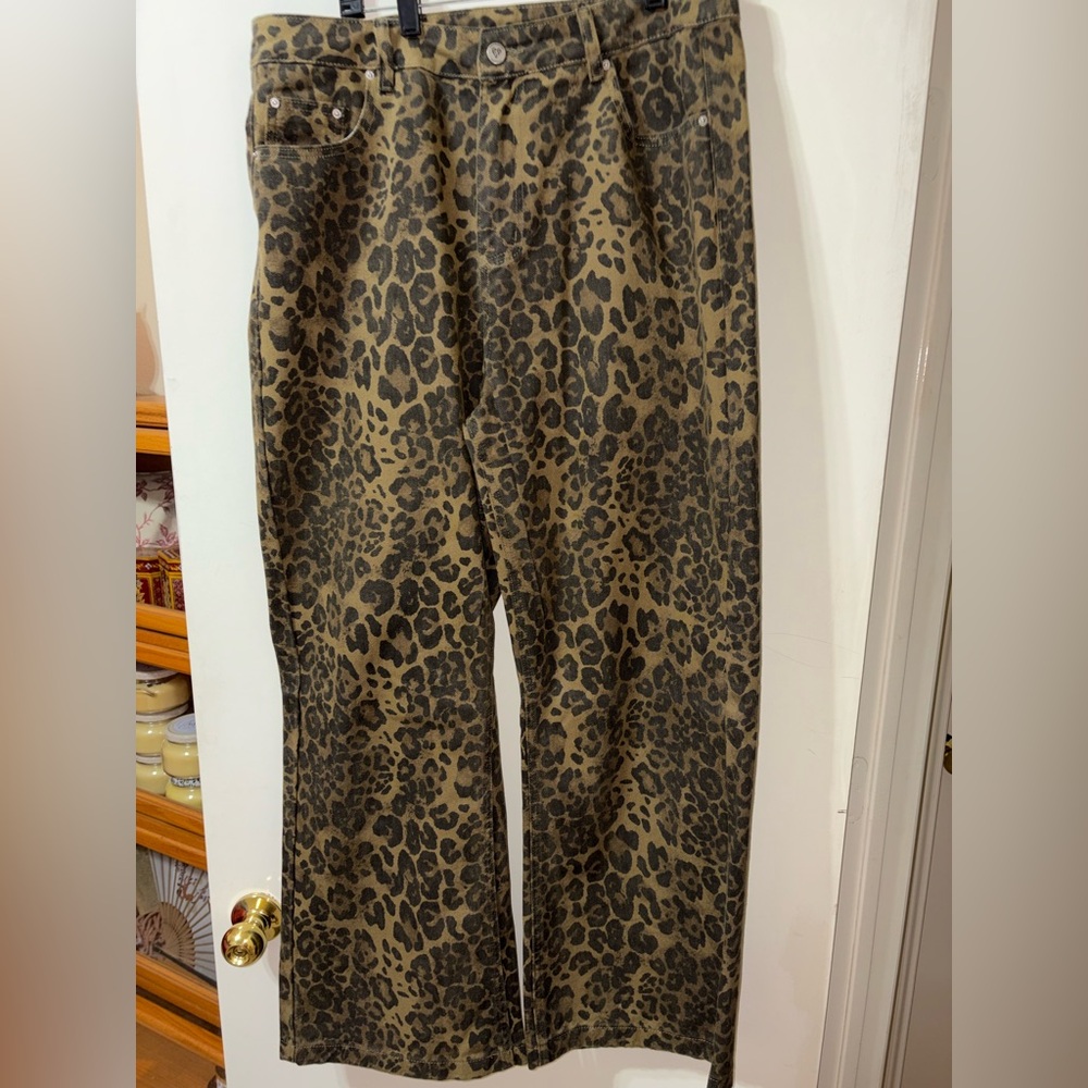 Aelfric Eden Olive Brown Cheetah Print Jeans Sz 36